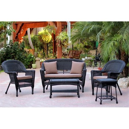 JECO 5 Piece Black Wicker Conversation Set - Brown Cushions W00207-G-OT-FS007